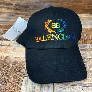 Balenciaga Unisex BNWT Black  Baseball  Style Cap w/ Rainbow Embroidery B6